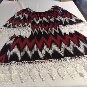 2 B Together Women Tunic Dress Size XL Black White Red Chevron Long Bell Sleeve